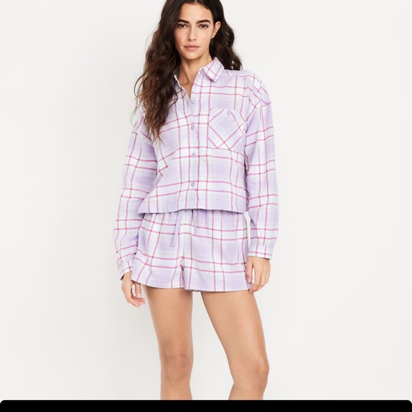 NWT OLD NAVY Flannel Pajama Short Set COLOR PURPLE PLAID - Picture 1 of 6